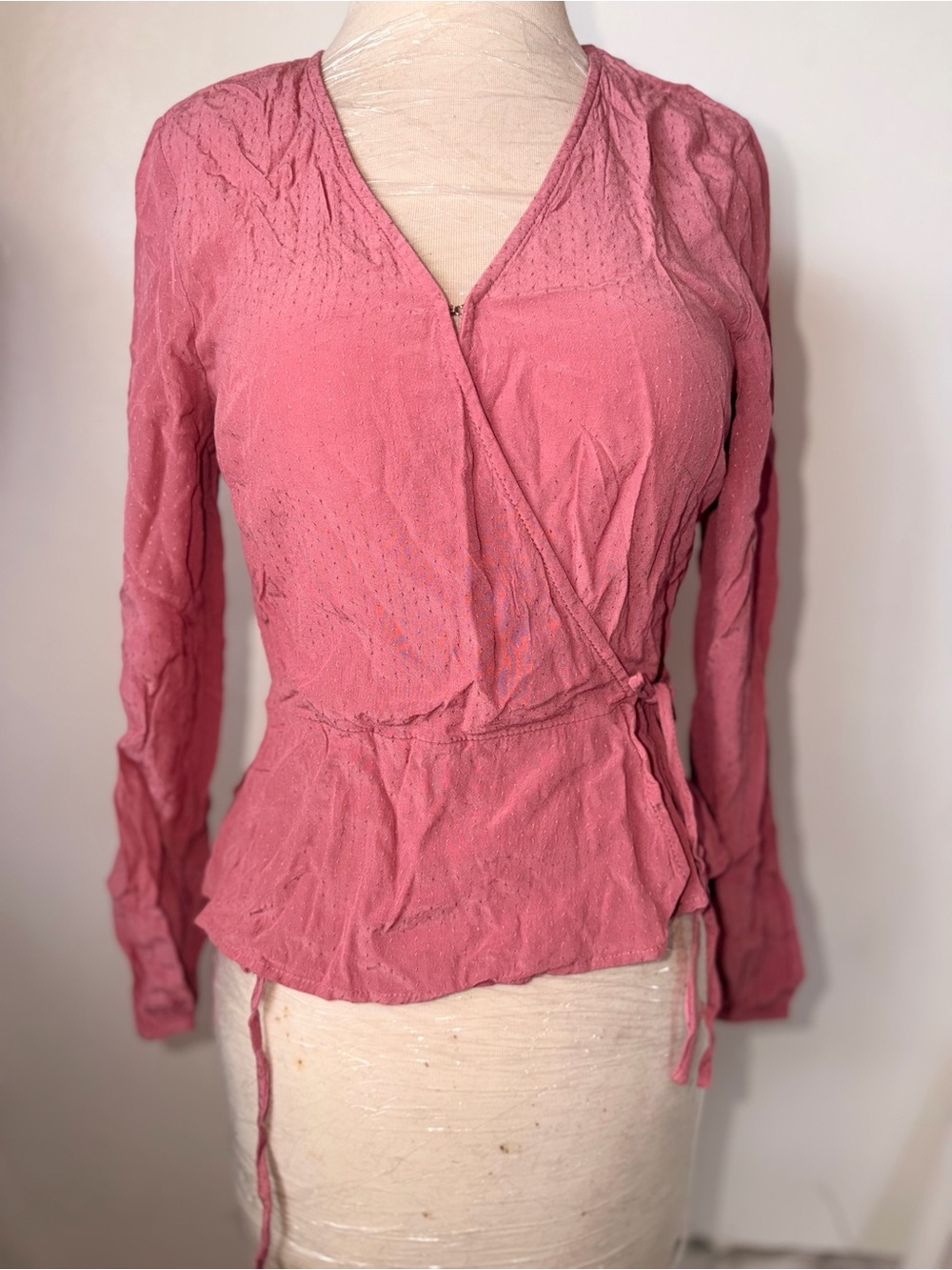 H&M Rose Pink Wrap Tie-Front Long Sleeve Blouse